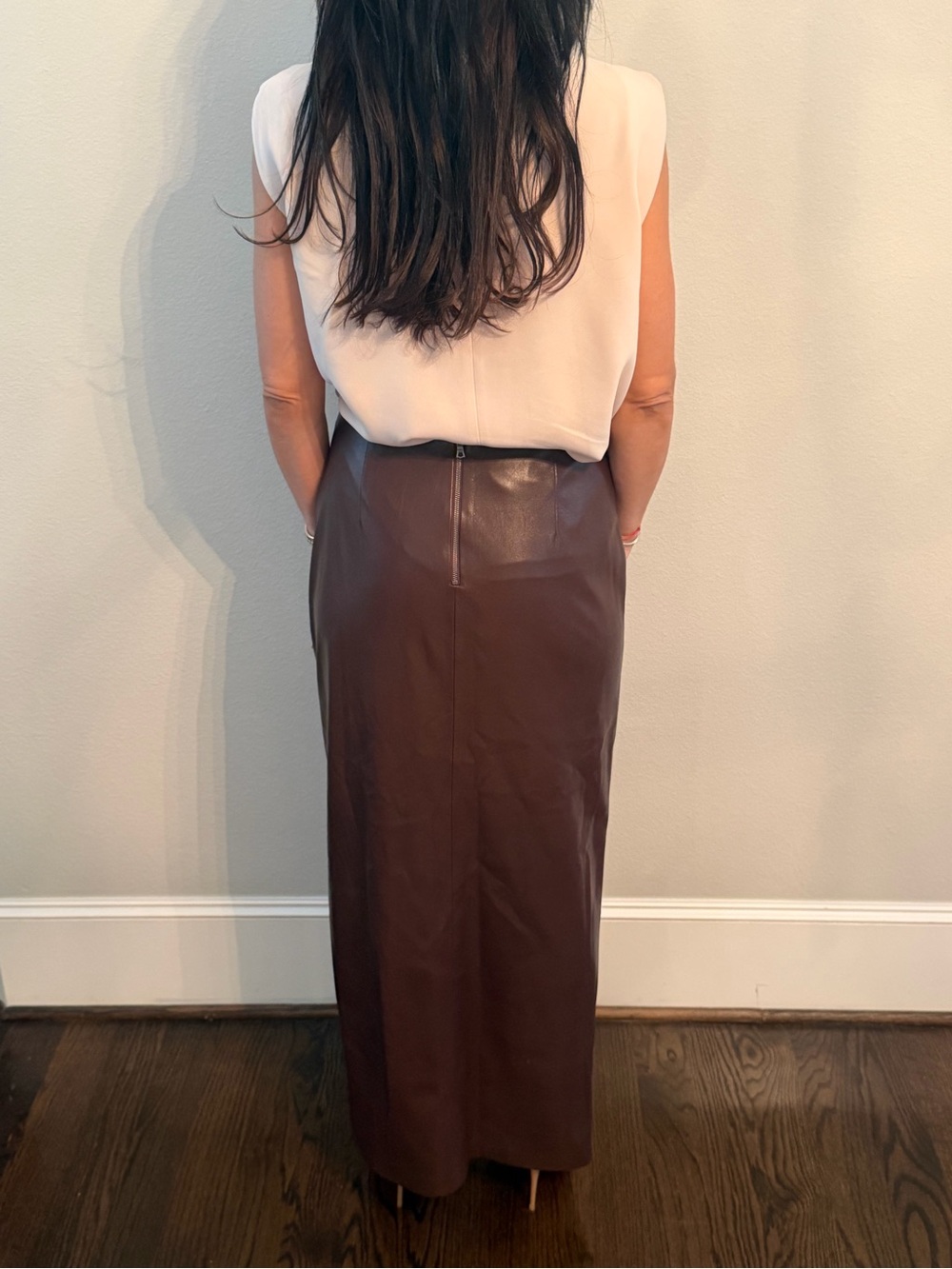Alice + Olivia Dark Brown Leather Maxi Skirt